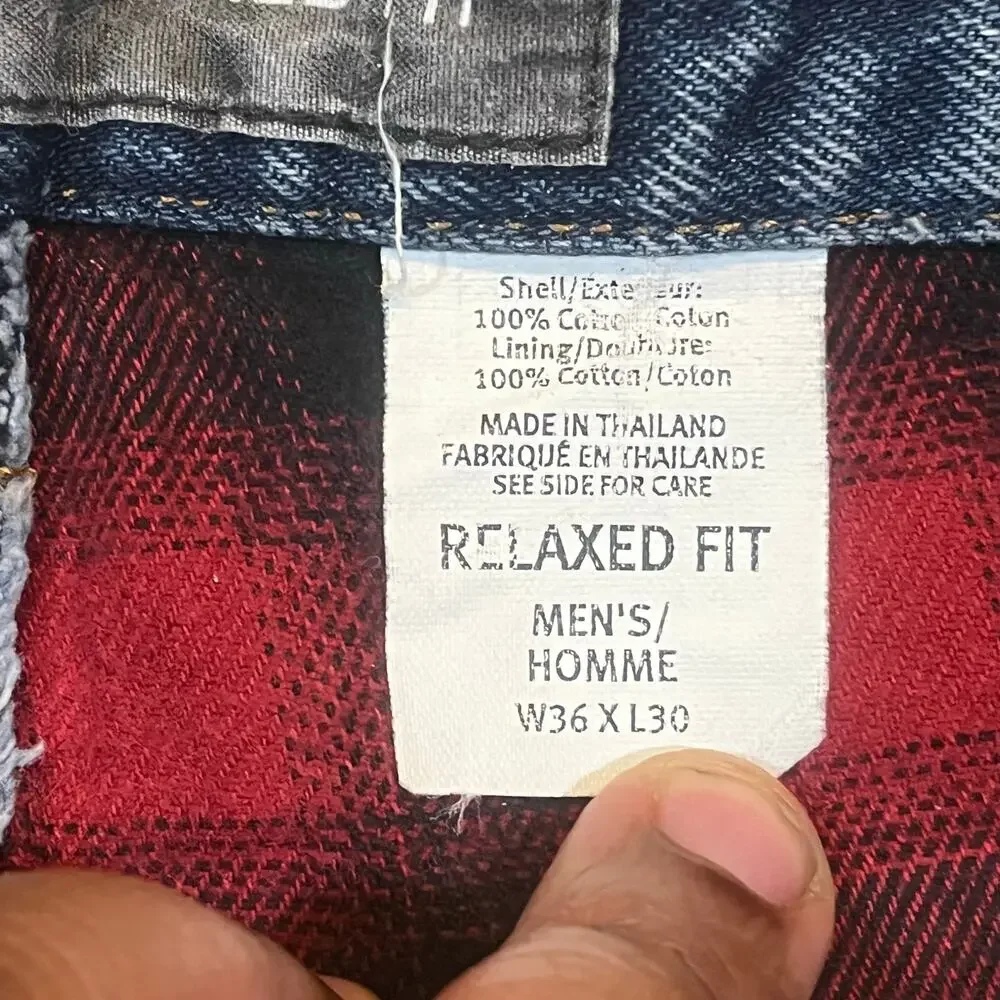 Eddie Bauer Relaxed Fit Flannel Lined‎ Jeans W36 L30 Men’s Denim Plaid Red Black